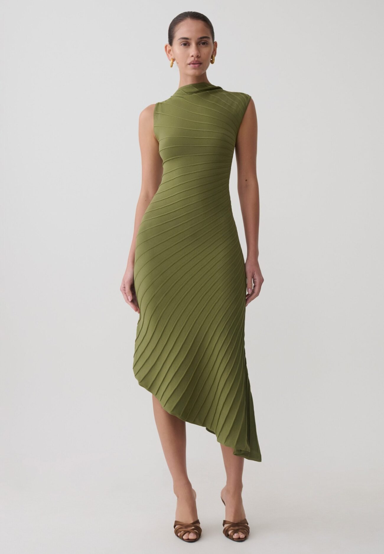 Pleated Knit Dress - Olive