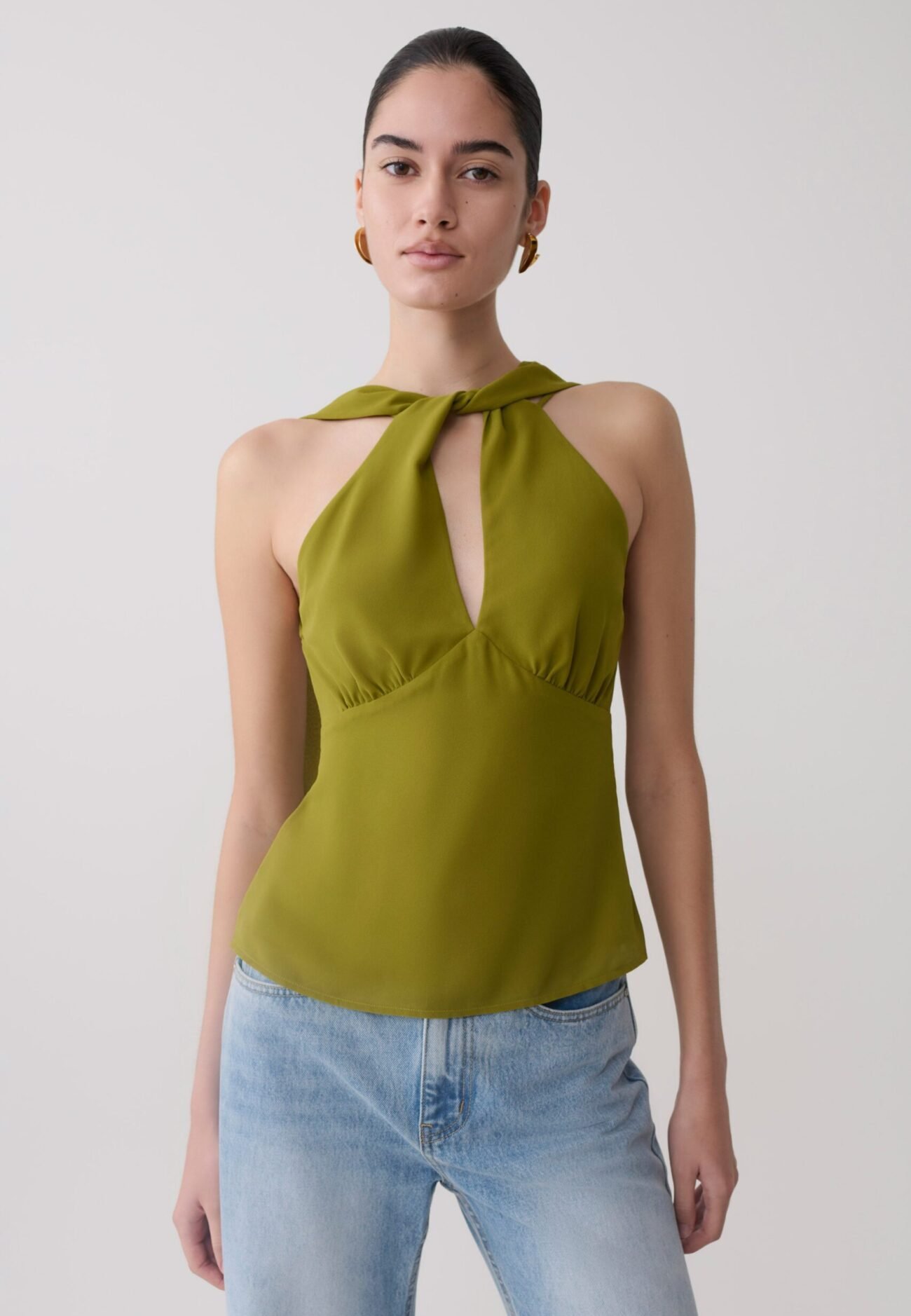 Halter Chiffon Top - Olive