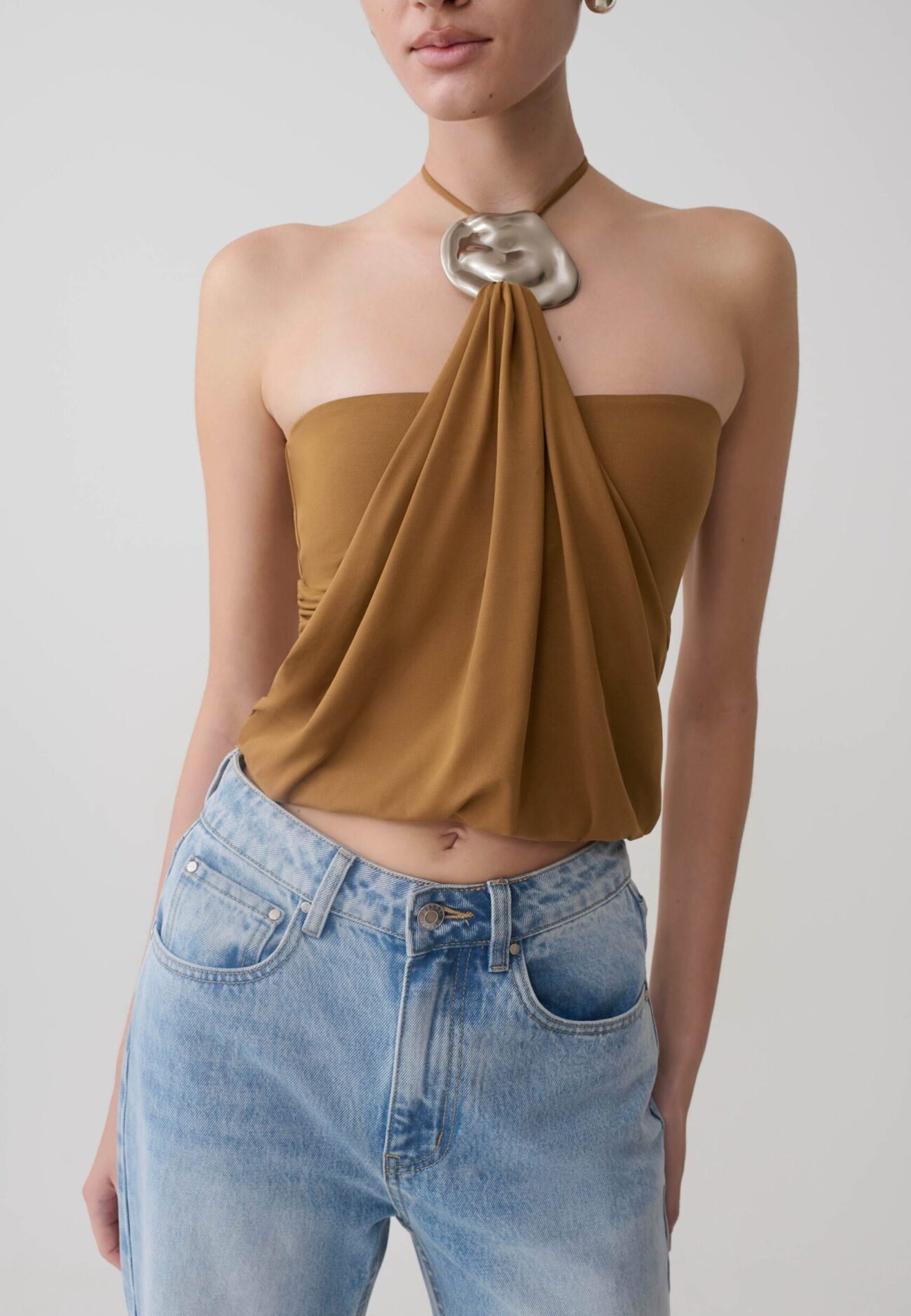 Halter Top With Hardware - Caramel