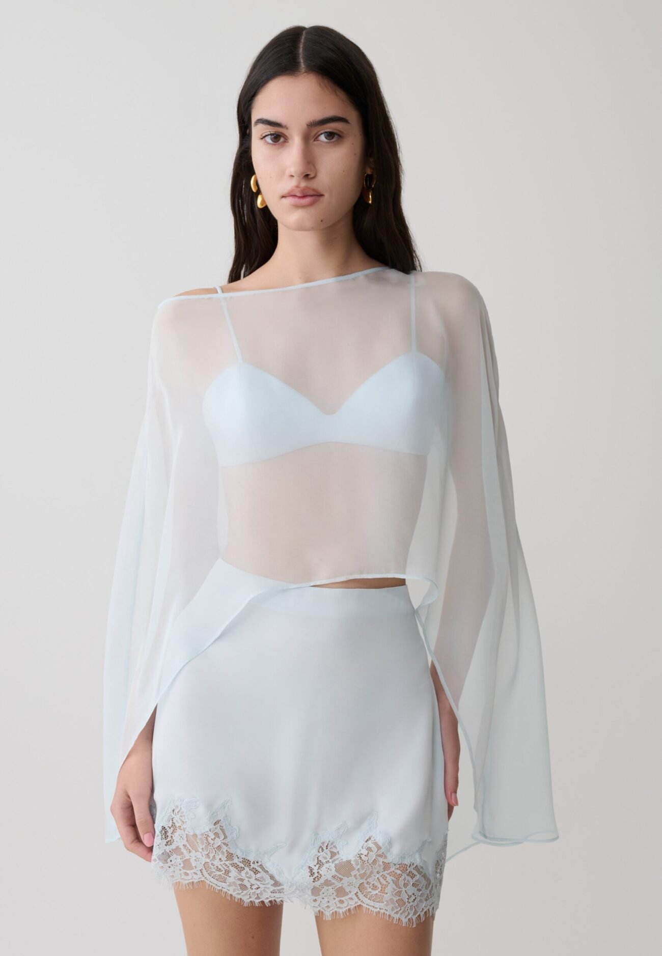 Bralette With Chiffon Cape - Ice Blue