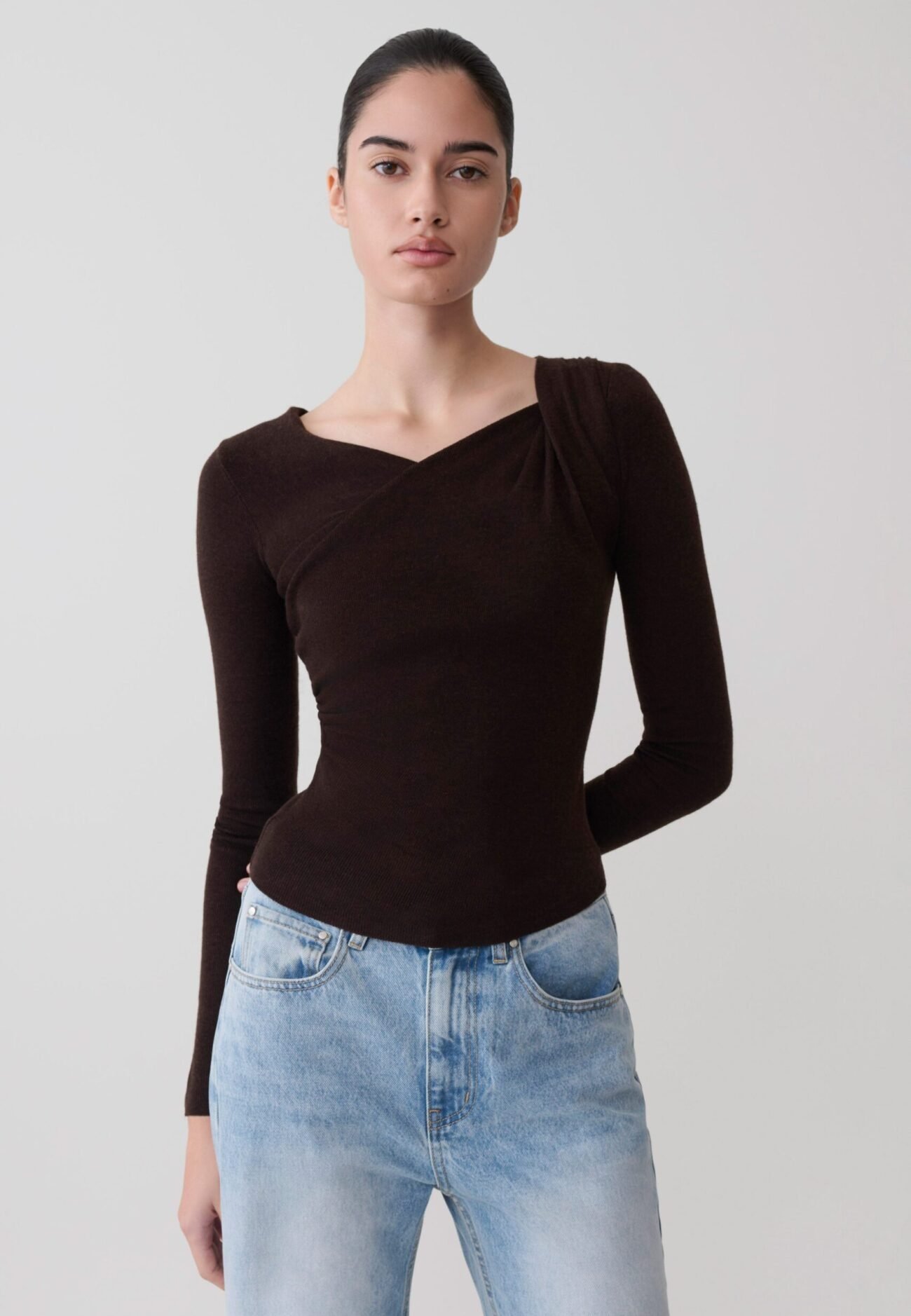 Draped Twist Knit Top - Chocolate