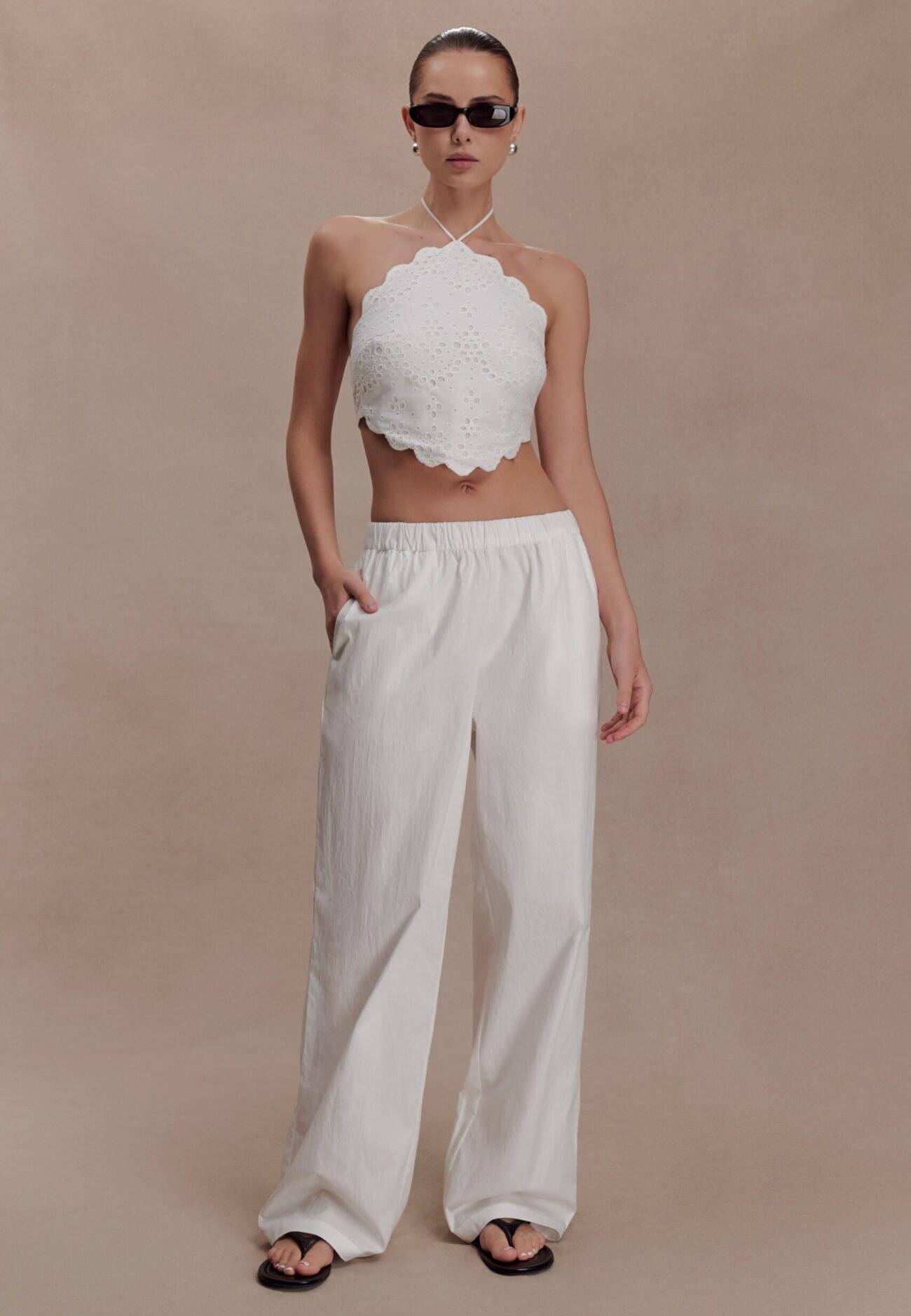 Broderie Halter Top - White