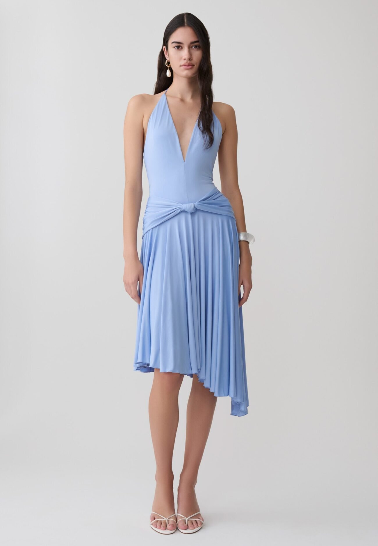 Asymmetric Slinky Midi Dress - Cornflower Blue