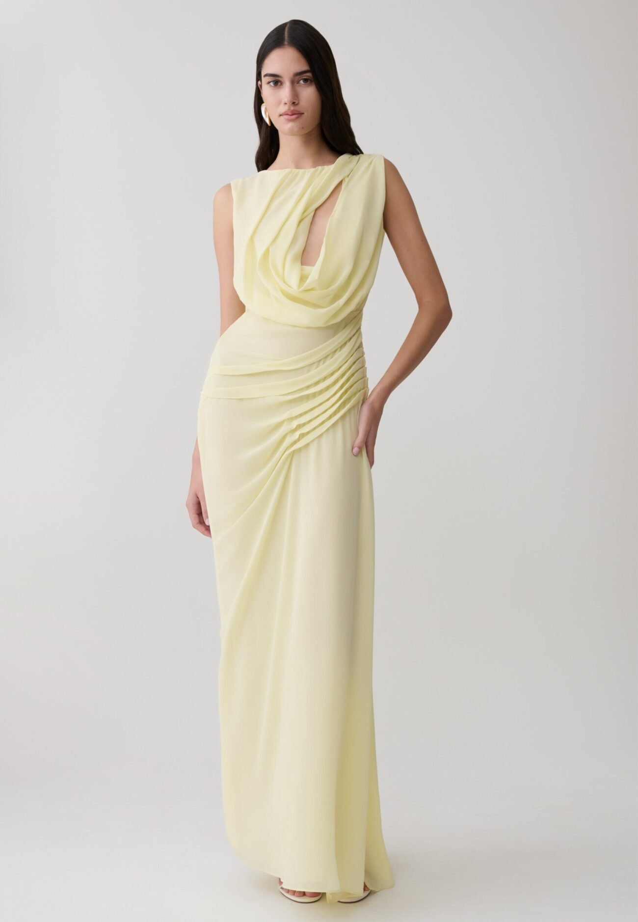 Oria Chiffon Maxi Dress - Pastel Lemon