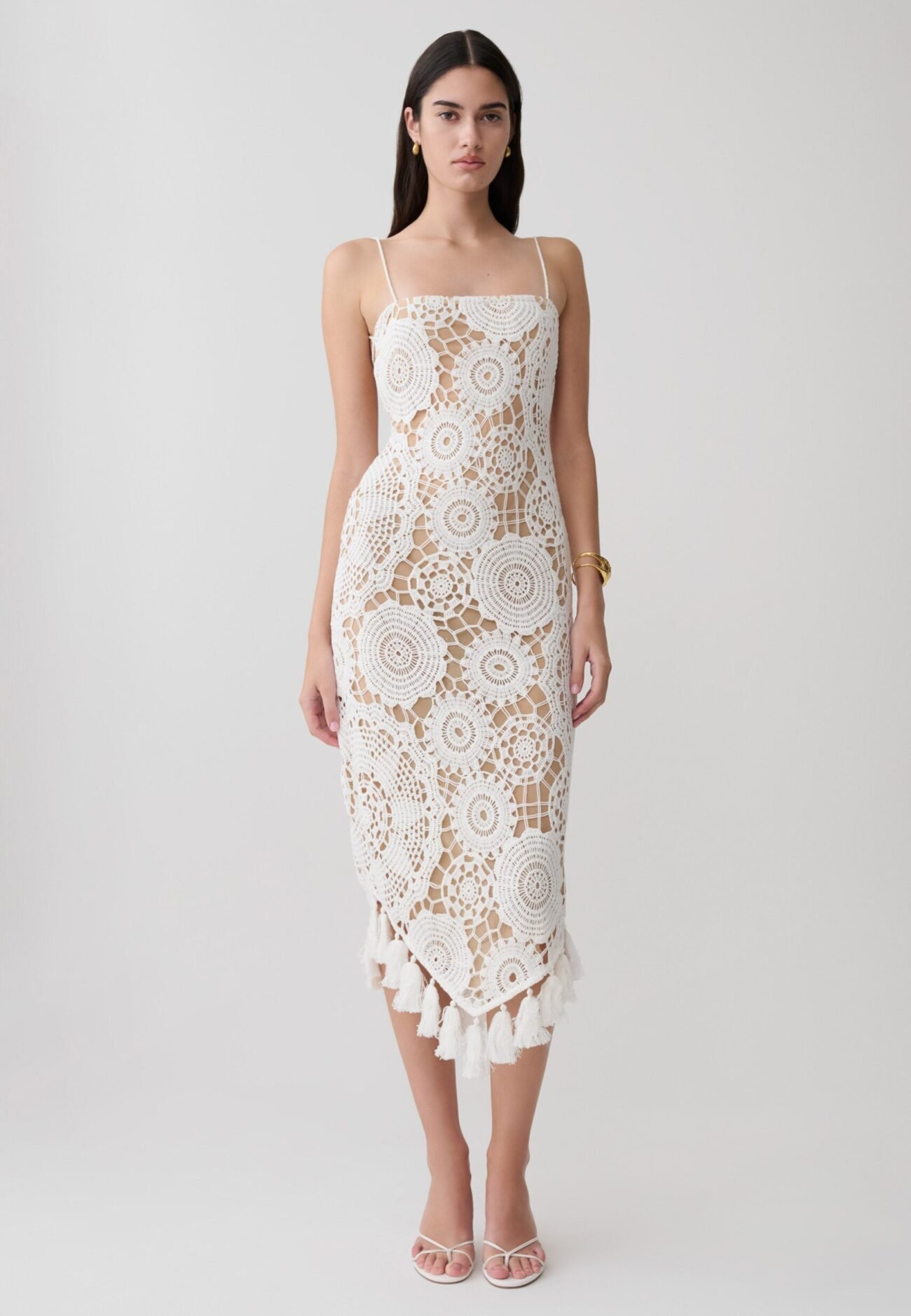 Crochet Halter Midi Dress - White