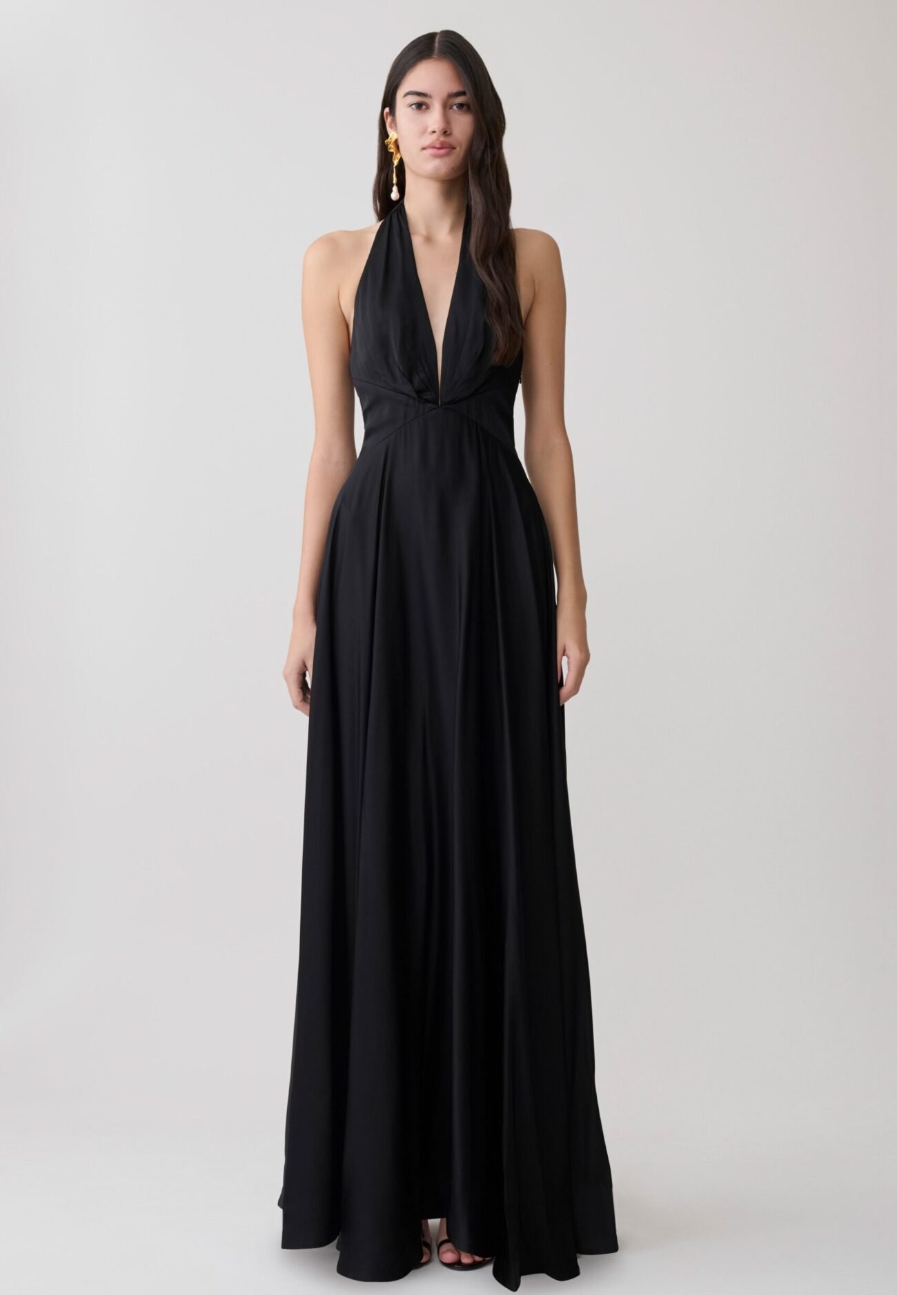 Halter Buttoned Maxi Dress - Black