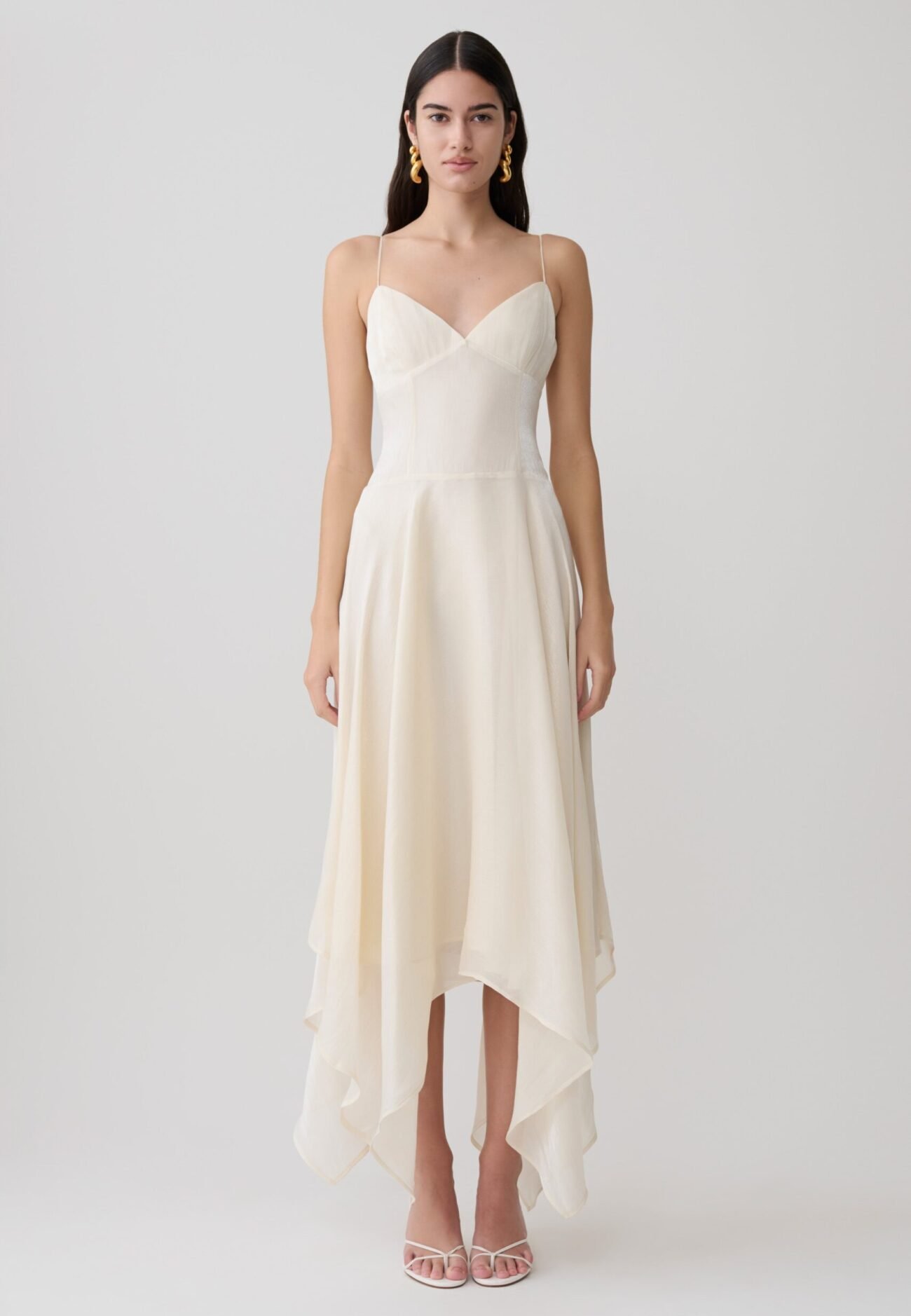 Satin Asymmetric Hem Maxi Dress - Ivory