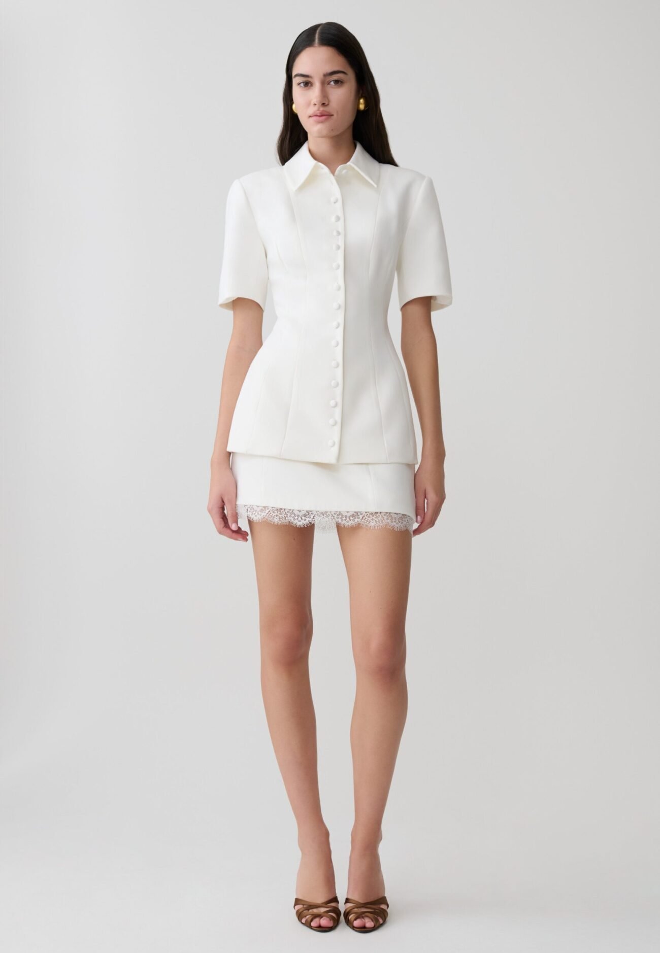 Suiting Mini Skirt With Lace - White