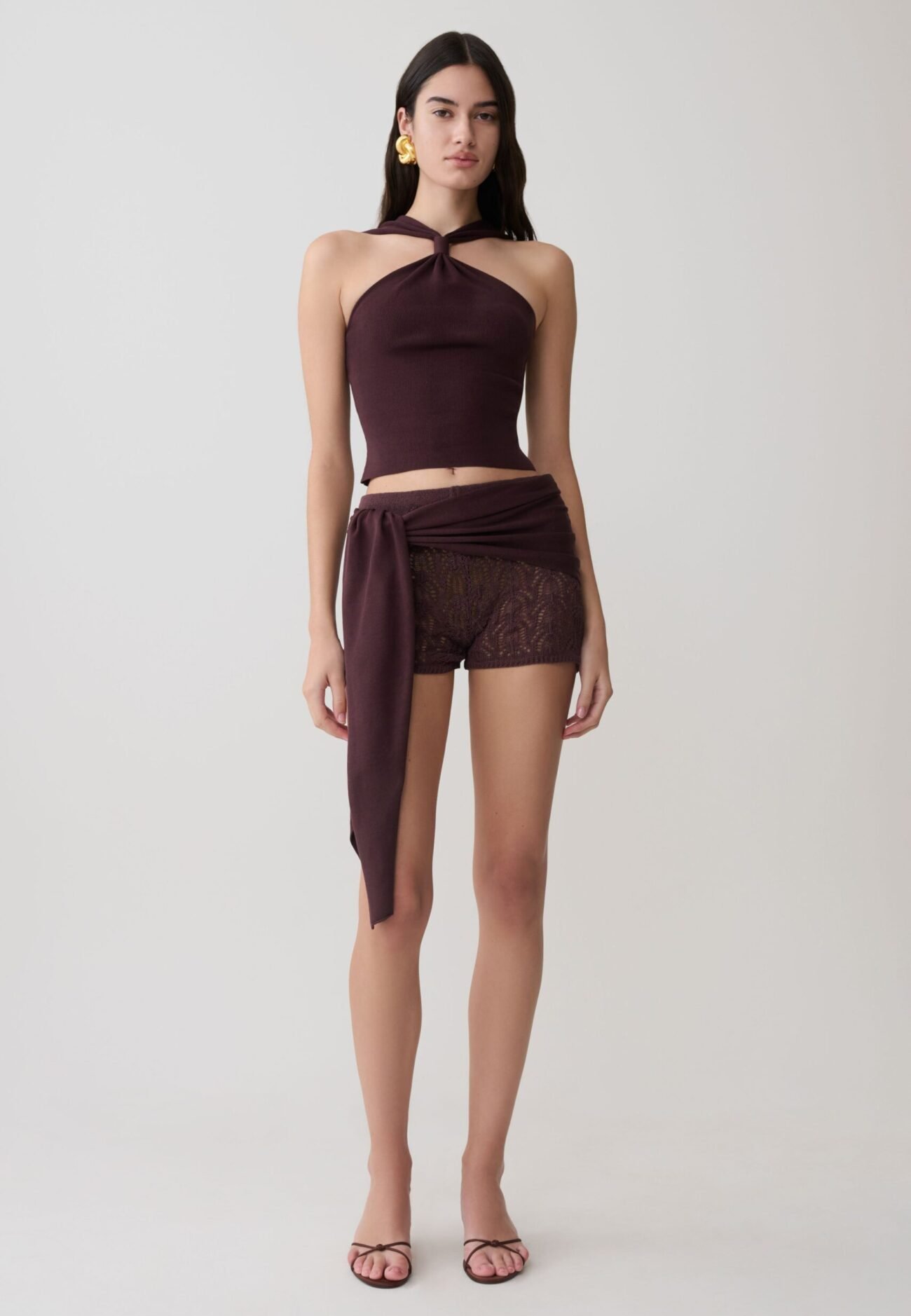Crochet Shorts With Knit Overlay - Chocolate