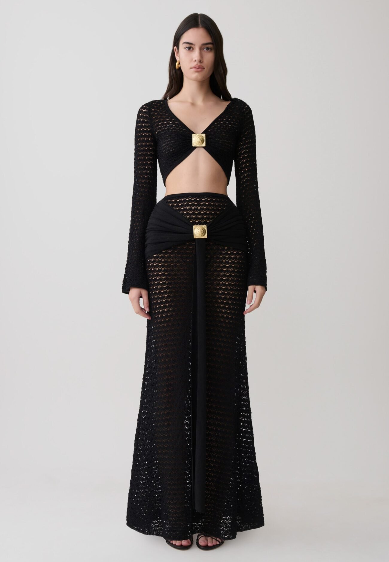 Crochet Maxi Skirt With Hardware - Black
